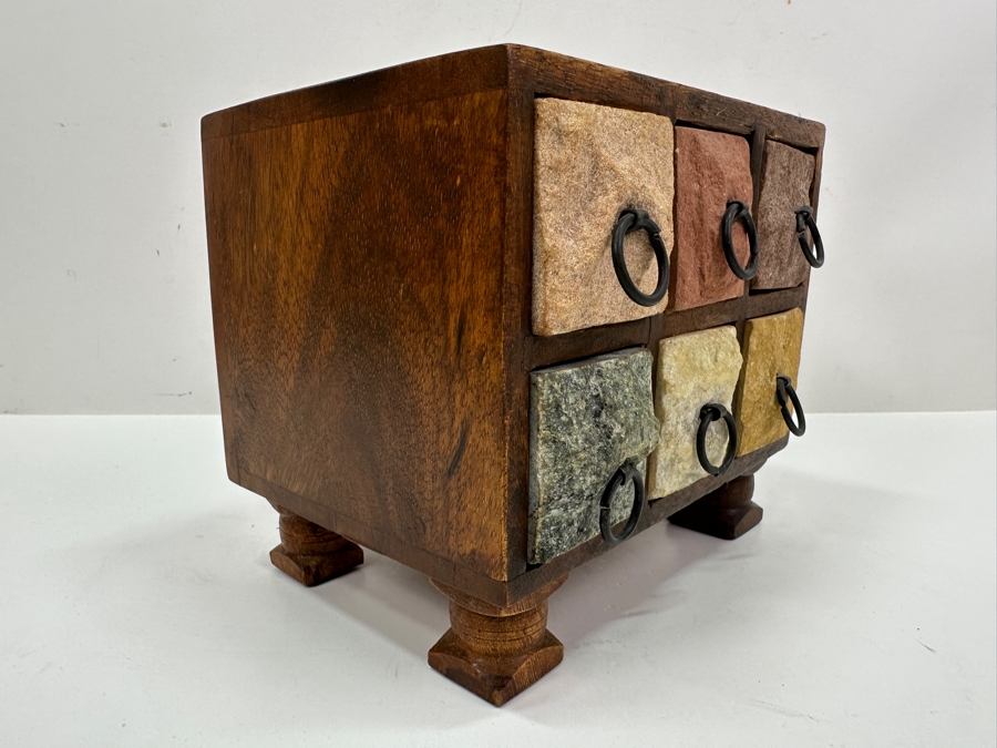 Stone Front 6-Drawer Wooden Footed Box 7.5W X 5.5D X 6.5H [Photo 4]