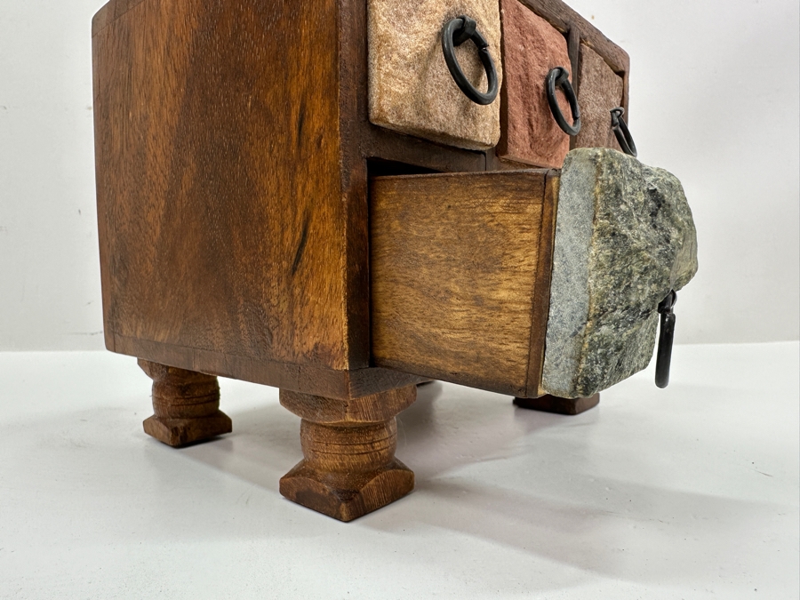 Stone Front 6-Drawer Wooden Footed Box 7.5W X 5.5D X 6.5H [Photo 5]