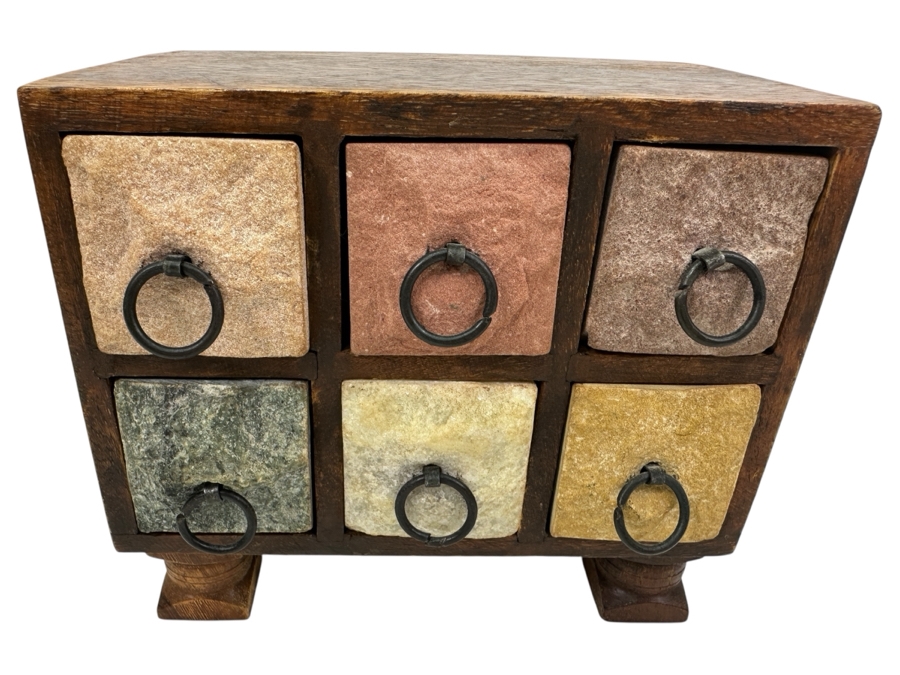 Stone Front 6-Drawer Wooden Footed Box 7.5W X 5.5D X 6.5H [Photo 2]