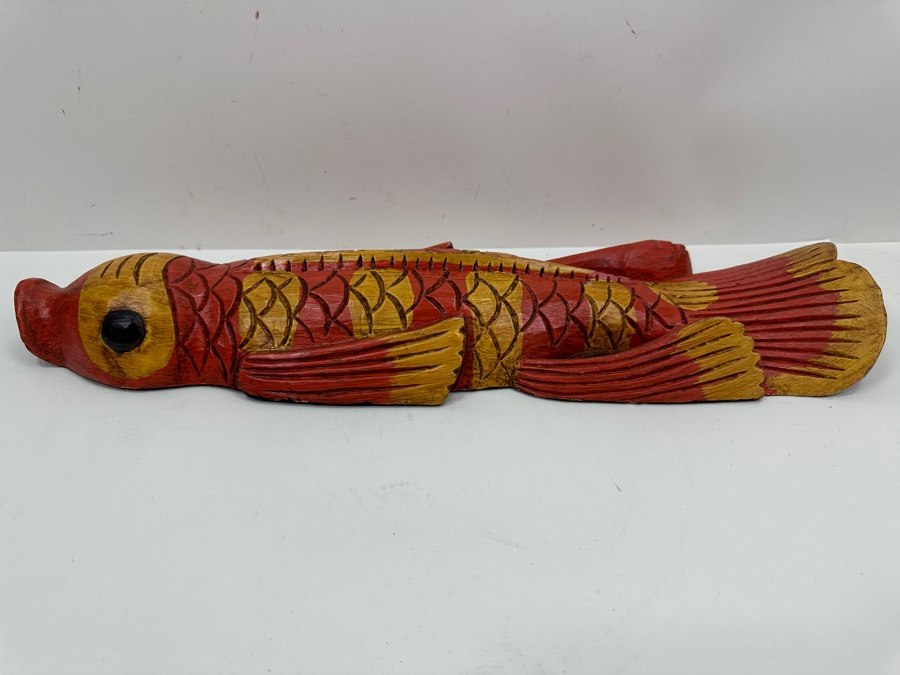 Hand Painted Wooden Fish Wall Sculpture 6W X 20L X 3D [Photo 3]