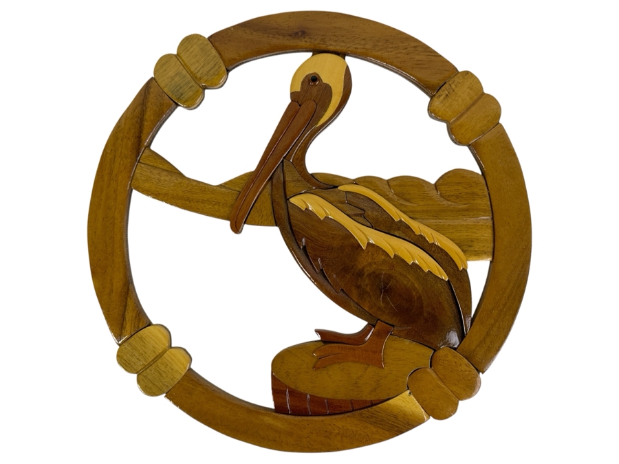 Wooden Pelican Wall Sculpture 12'W
