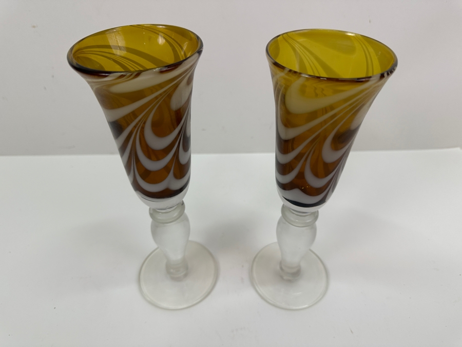 Pair Of Handmade Stemware Glasses 9.5'H [Photo 2]