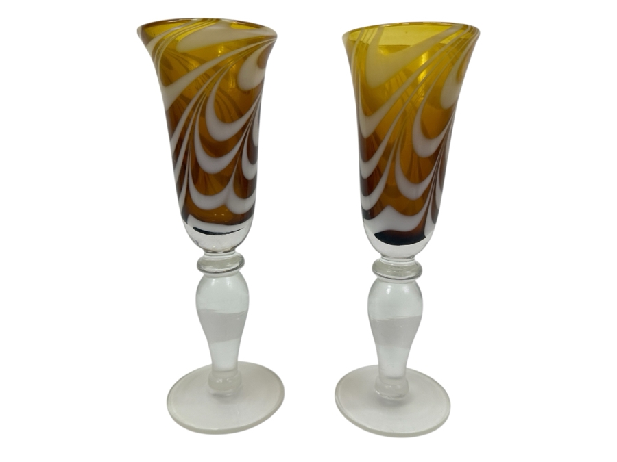Pair Of Handmade Stemware Glasses 9.5'H