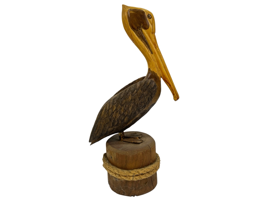 Wooden Pelican Sculpture 16'H