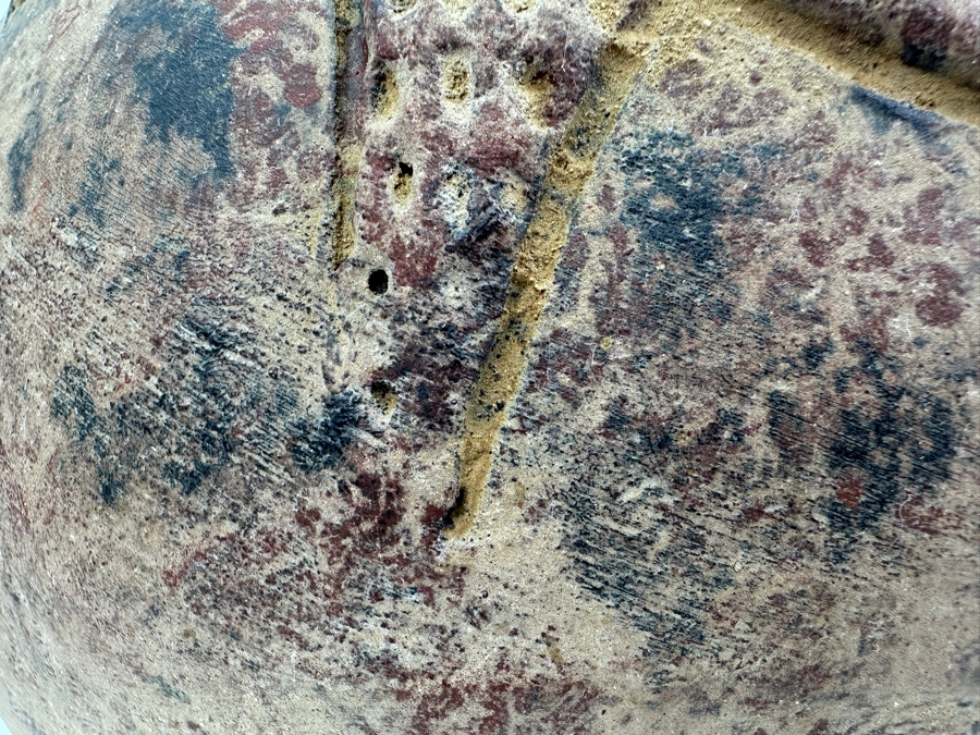 Handmade Old Clay Pottery Pot Featuring Two Raised Animals With Horns Weighs 17lbs 12W X 14H [Photo 12]