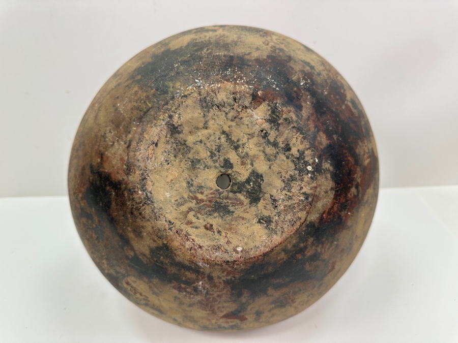 Handmade Old Clay Pottery Pot Featuring Two Raised Animals With Horns Weighs 17lbs 12W X 14H [Photo 13]