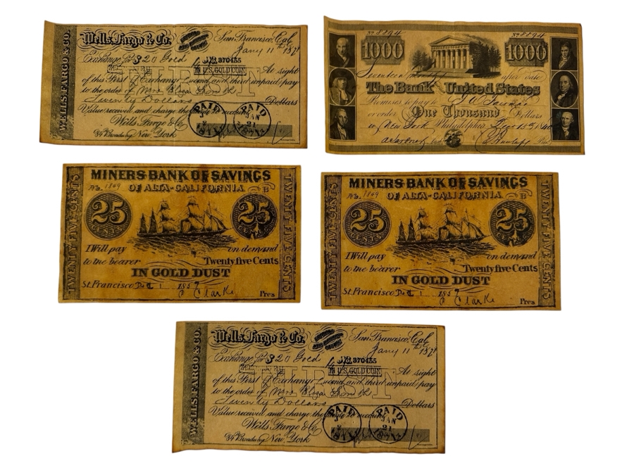 (5) Vintage Reproduction Paper Money Currency