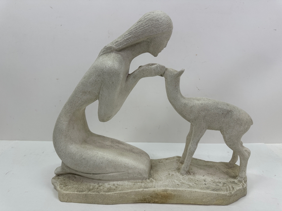 Vintage 1981 Austin Productions Plaster Sculpture Titled 'Girl With Fawn' By Artist Marc La Pointe 15.5W X 5.5D X 13H [Photo 6]