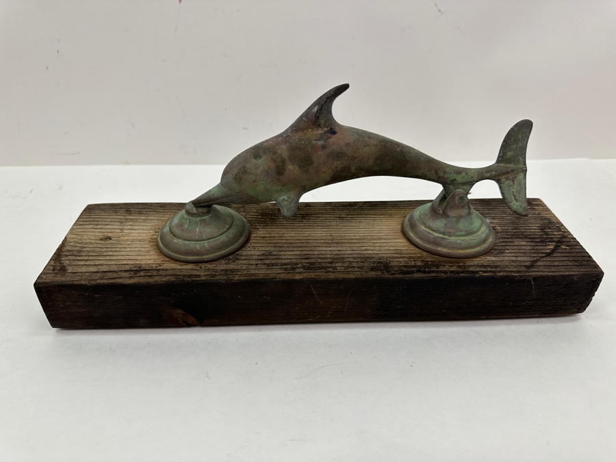 Vintage Copper Dolphin Door Knocker 9'L Mounted On Wooden Wall Plaque 13' X 3' [Photo 6]