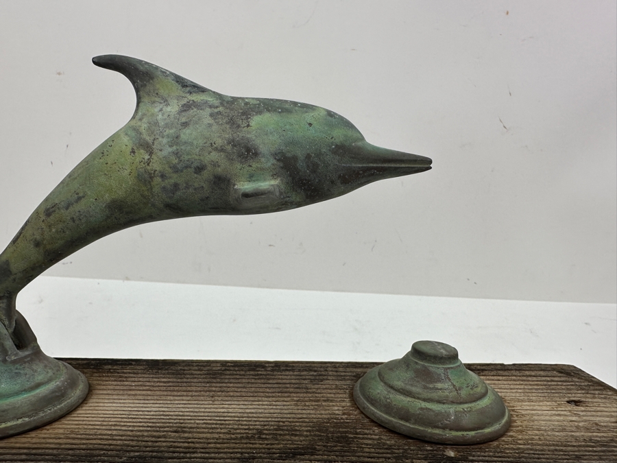 Vintage Copper Dolphin Door Knocker 9'L Mounted On Wooden Wall Plaque 13' X 3' [Photo 3]