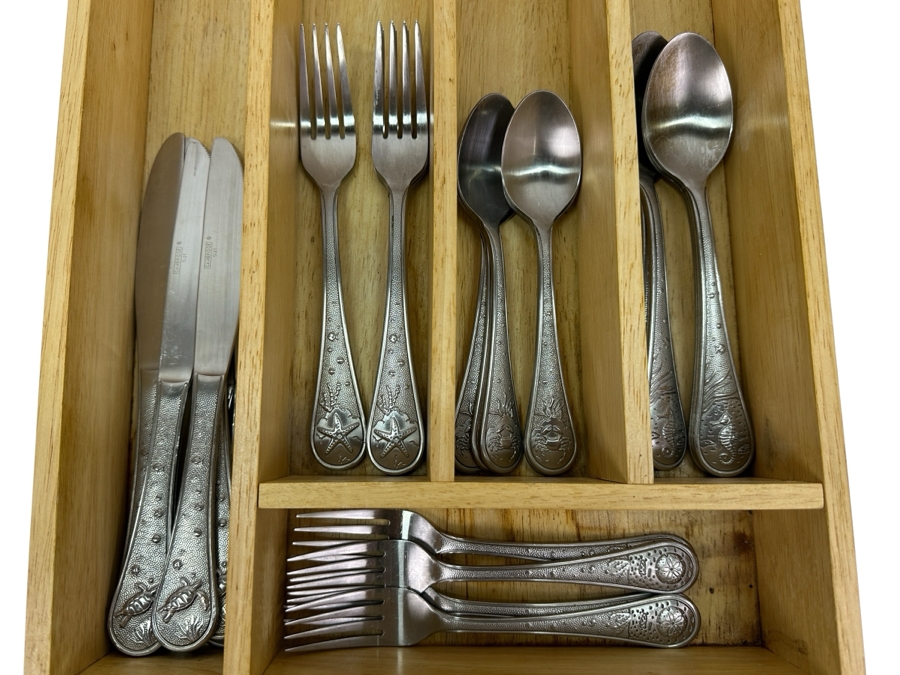 Cambridge Sea Side Marine Life Creatures Stainless Flatware Set Service For Five With Extras