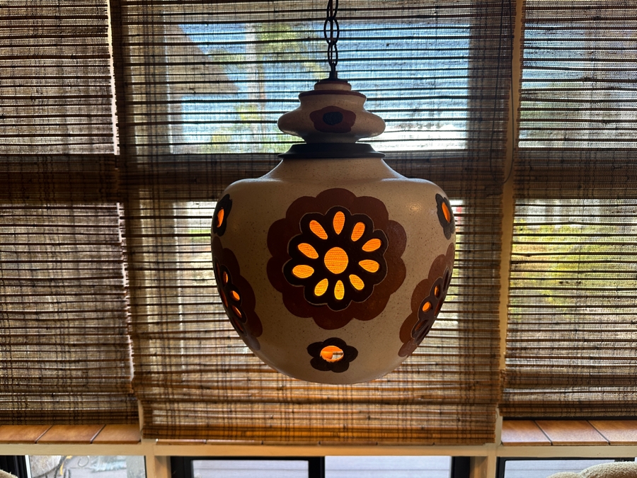 Vintage Mid-Century Modern Hanging Ceramic Light Fixture With Chain 20'H [Photo 2]