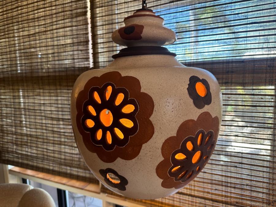 Vintage Mid-Century Modern Hanging Ceramic Light Fixture With Chain 20'H [Photo 3]