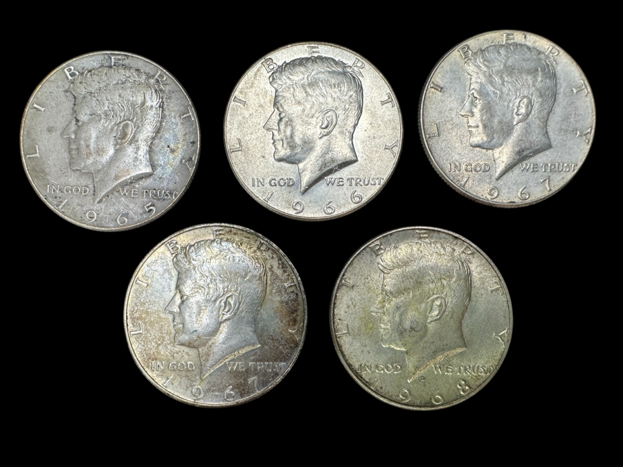 (5) Silver Kennedy Half Dollars: (1) 1965, (1) 1966, (2) 1967 & (1) 1968