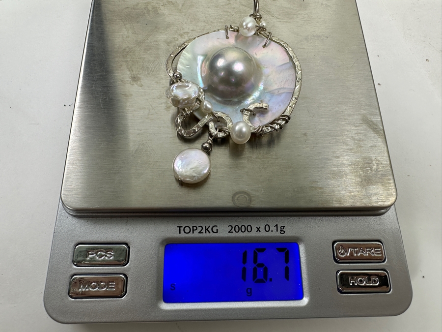 Sterling Silver Mother Of Pearl Blister Pearl Pendant 16.7g [Photo 8]