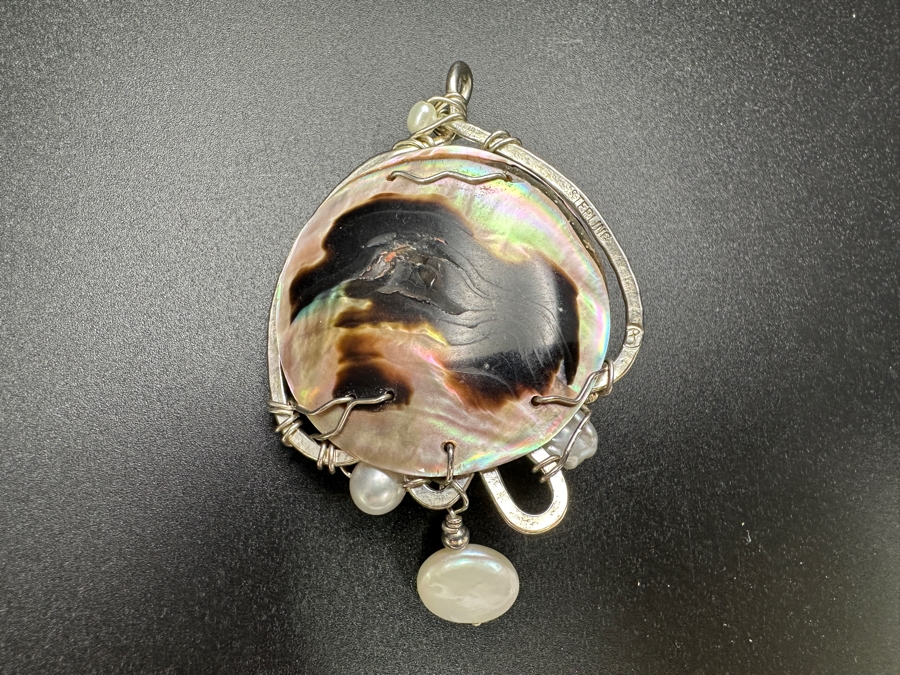 Sterling Silver Mother Of Pearl Blister Pearl Pendant 16.7g [Photo 5]