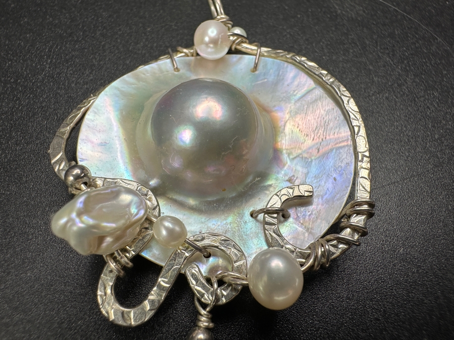 Sterling Silver Mother Of Pearl Blister Pearl Pendant 16.7g [Photo 3]