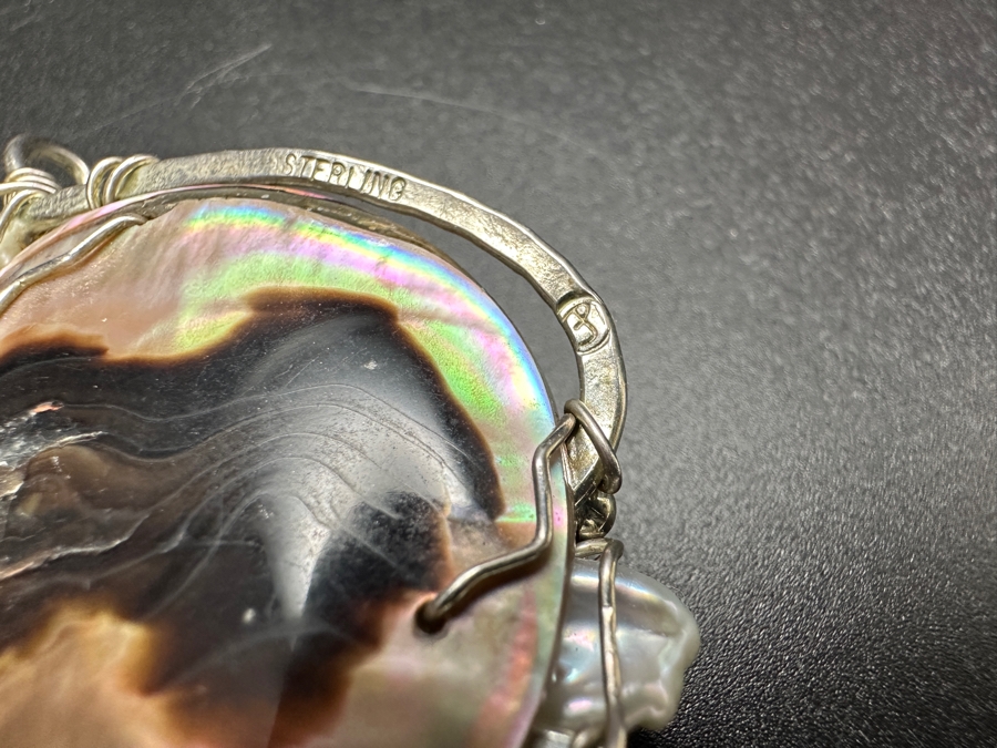 Sterling Silver Mother Of Pearl Blister Pearl Pendant 16.7g [Photo 7]