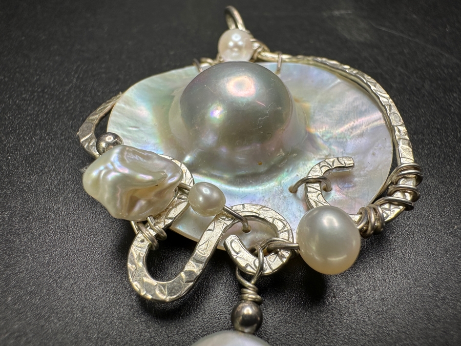 Sterling Silver Mother Of Pearl Blister Pearl Pendant 16.7g [Photo 4]