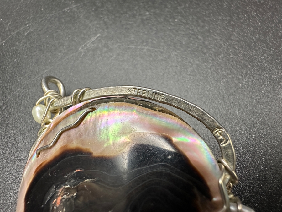 Sterling Silver Mother Of Pearl Blister Pearl Pendant 16.7g [Photo 6]