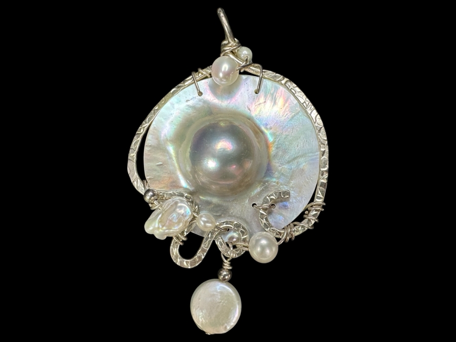 Sterling Silver Mother Of Pearl Blister Pearl Pendant 16.7g