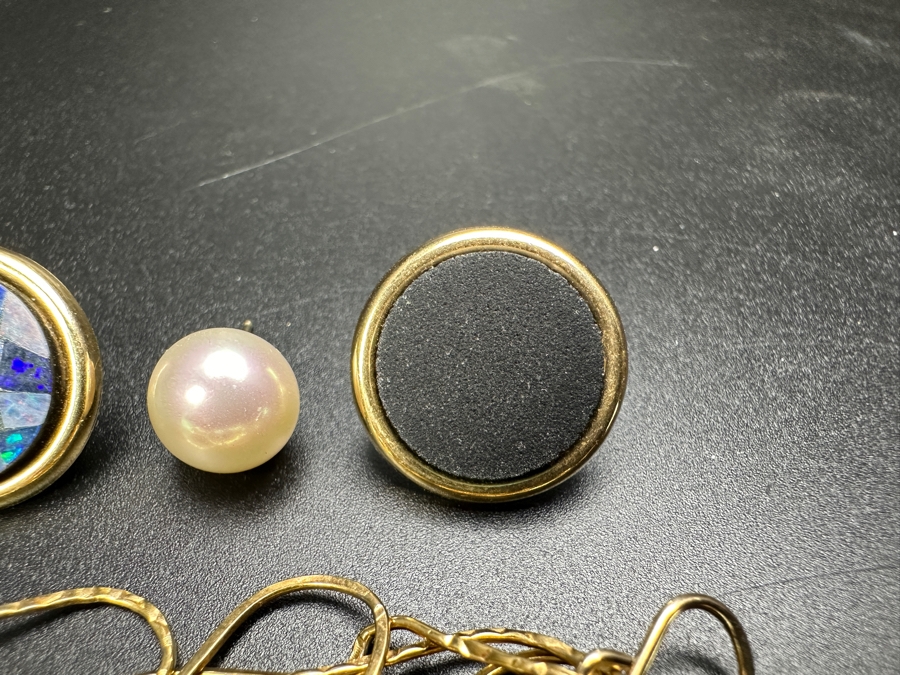 (4) 14k Gold Single Earrings Featuring Opals, Pearls, Turquoise 10.2g [Photo 5]