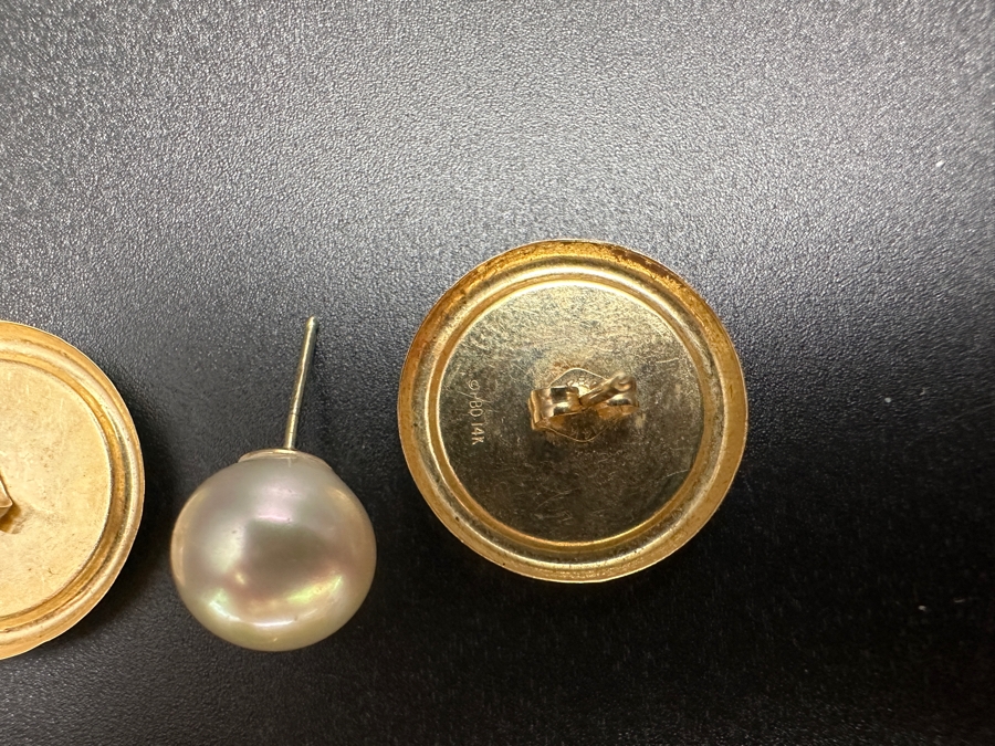 (4) 14k Gold Single Earrings Featuring Opals, Pearls, Turquoise 10.2g [Photo 7]