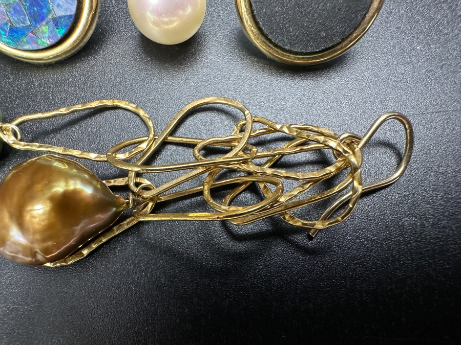 (4) 14k Gold Single Earrings Featuring Opals, Pearls, Turquoise 10.2g [Photo 3]