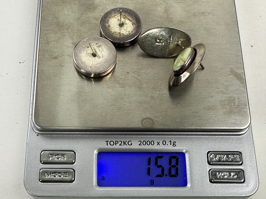 Pair Of Signed Sterling Silver Native American Earrings 15.8g [Photo 8]