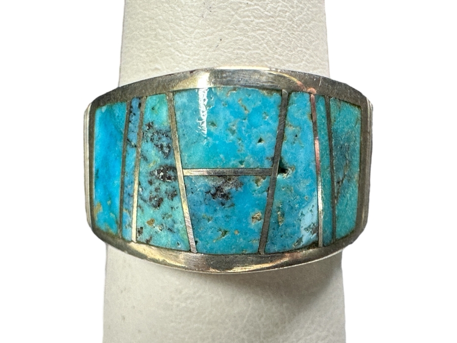 Sterling Silver Inlaid Turquoise Ring Signed T Size 6 Retails $225 9.3g