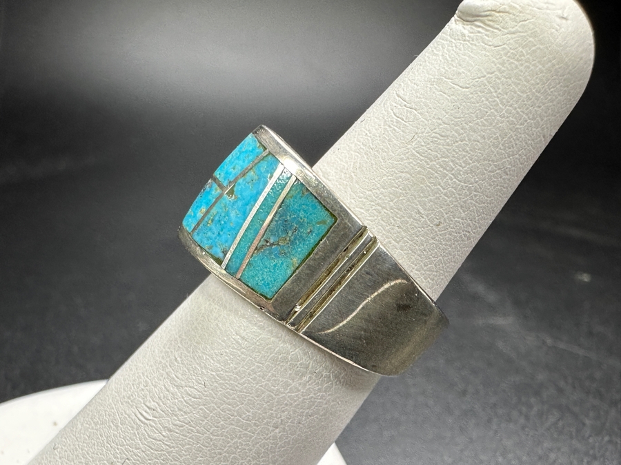 Sterling Silver Inlaid Turquoise Ring Signed T Size 6 Retails $225 9.3g [Photo 4]