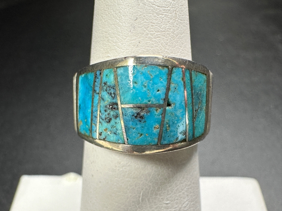 Sterling Silver Inlaid Turquoise Ring Signed T Size 6 Retails $225 9.3g [Photo 2]