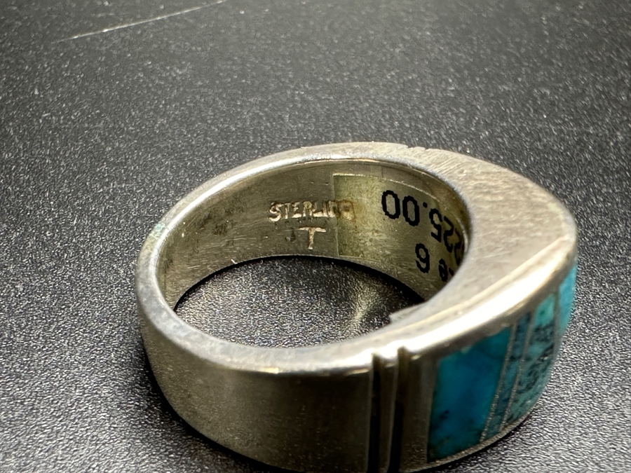 Sterling Silver Inlaid Turquoise Ring Signed T Size 6 Retails $225 9.3g [Photo 6]