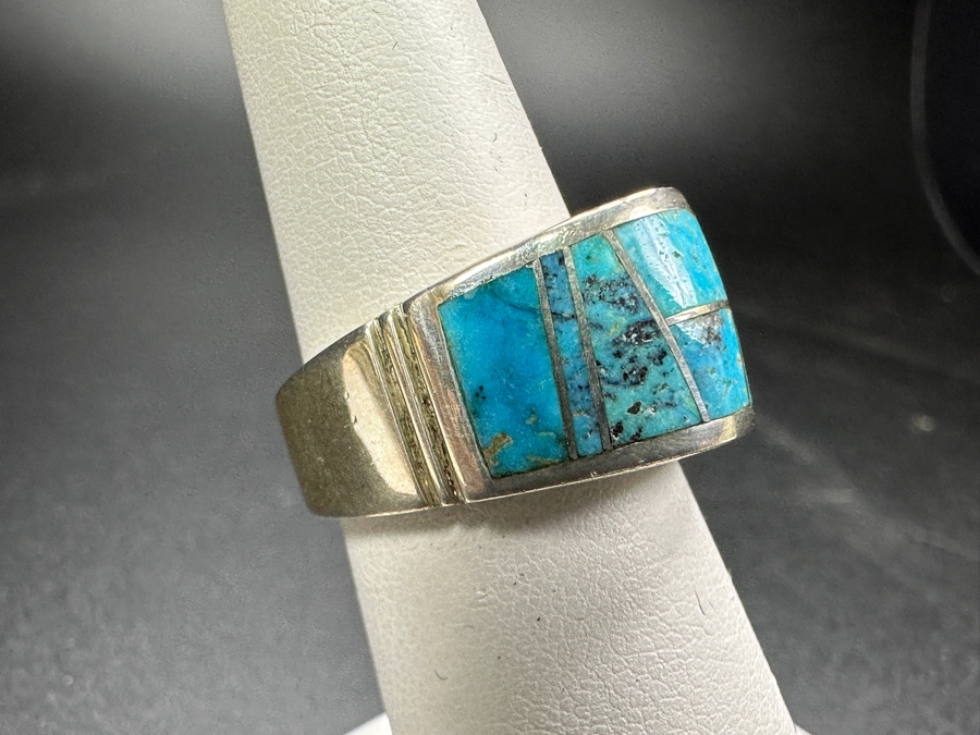Sterling Silver Inlaid Turquoise Ring Signed T Size 6 Retails $225 9.3g [Photo 3]