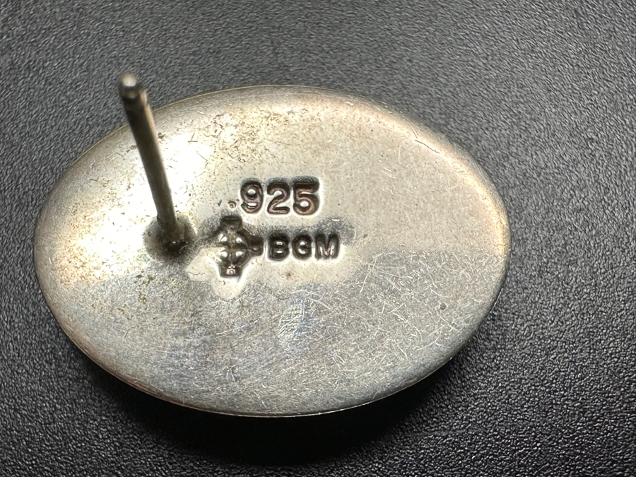 Pair Of Sterling Silver Inlaid Stone Native American Earrings Signed BGM 11.7g [Photo 5]