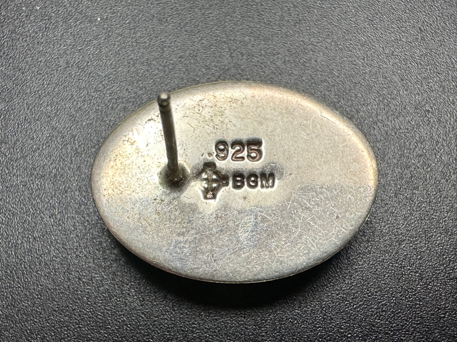 Pair Of Sterling Silver Inlaid Stone Native American Earrings Signed BGM 11.7g [Photo 4]