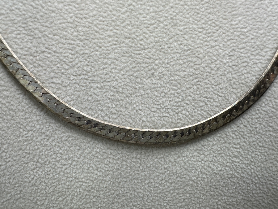 19' Sterling Silver Herringbone Necklace And 16' Sterling Silver Chain Necklace 26.3g [Photo 3]
