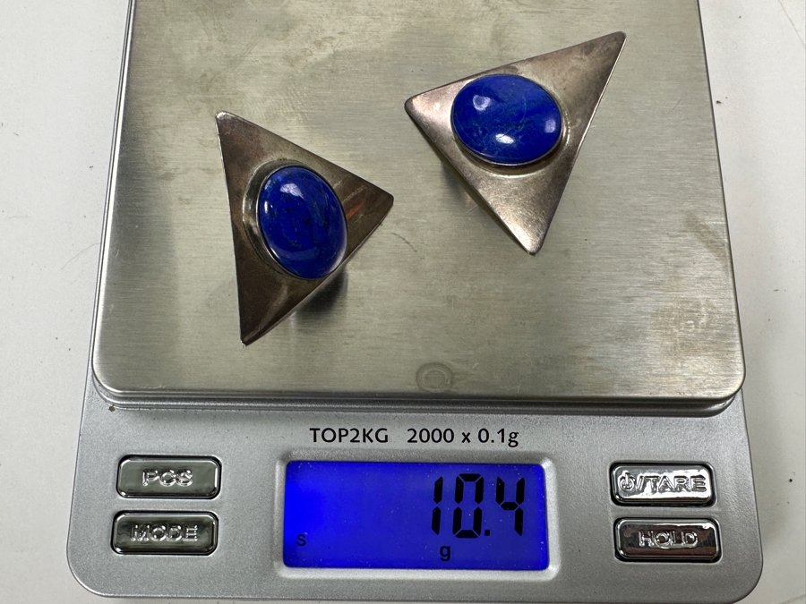 Sterling Silver Lapis Lazuli Earrings Signed M. M. 10.4g [Photo 5]