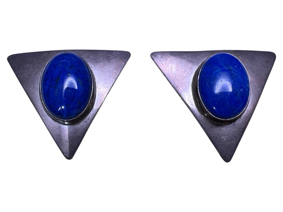 Sterling Silver Lapis Lazuli Earrings Signed M. M. 10.4g