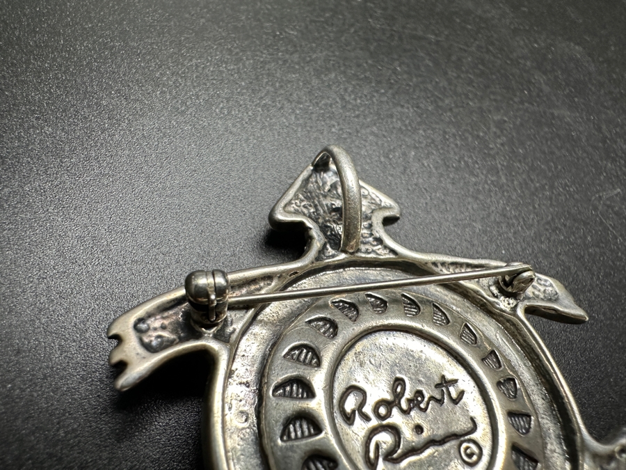 Robert Rivera Sterling Silver, Turquoise, Onyx, Gourd Turtle Pendant Brooch 28.6g [Photo 4]