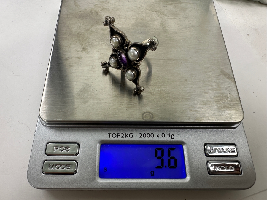 Sterling Silver Ring With Pearls & Amethyst Size 6.5 9.6g [Photo 8]