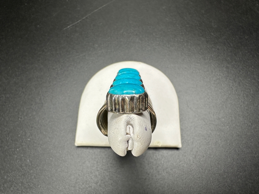 Sterling Silver Running Bear R.B. Turquoise Ring Size 8 18.1g [Photo 6]