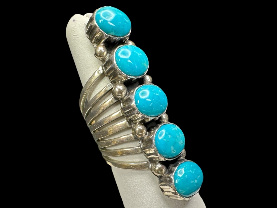 Sterling Silver Running Bear R.B. Turquoise Ring Size 8 18.1g