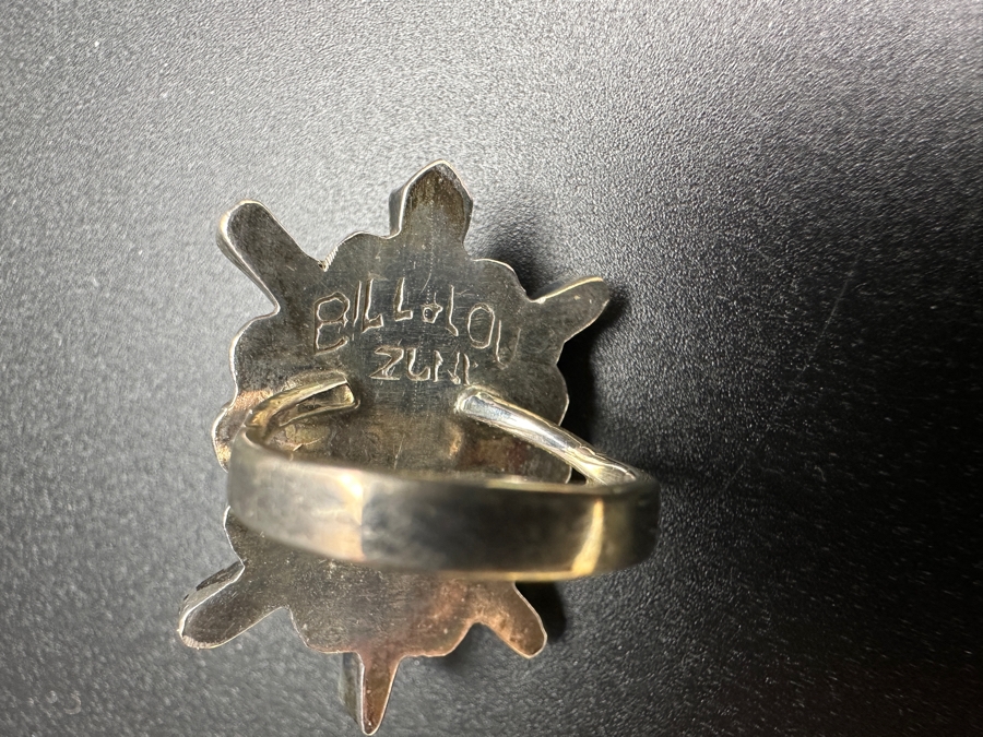 Sterling Silver Bill Lou Zuni Turquoise Cowrie Turtle Ring Size 5.75 8.5g [Photo 5]