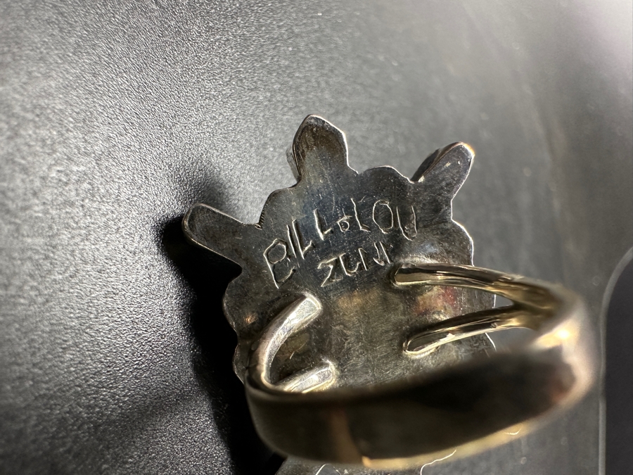 Sterling Silver Bill Lou Zuni Turquoise Cowrie Turtle Ring Size 5.75 8.5g [Photo 6]
