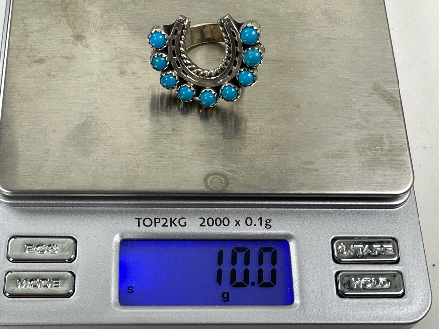 Sterling Silver Running Bear R.B. Turquoise Horseshoe Ring Size 4.75 10g [Photo 9]