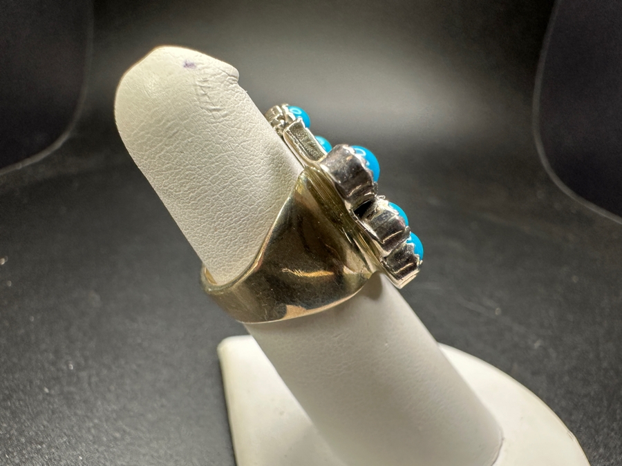 Sterling Silver Running Bear R.B. Turquoise Horseshoe Ring Size 4.75 10g [Photo 4]