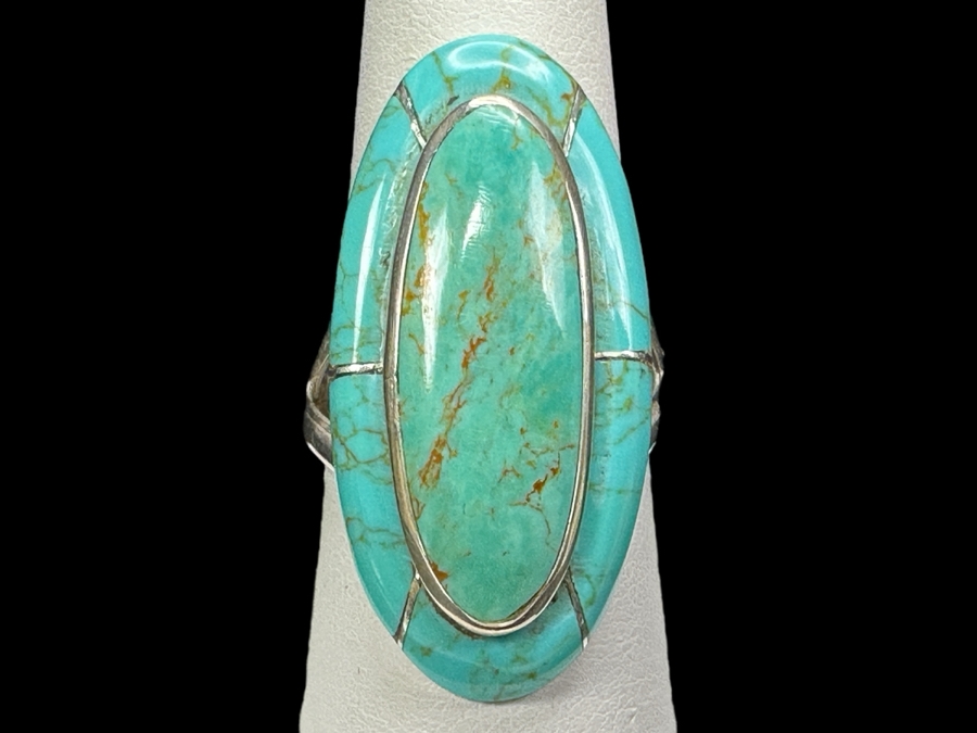 Vintage Signed Sterling Silver Turquoise Ring Size 9 8.4g