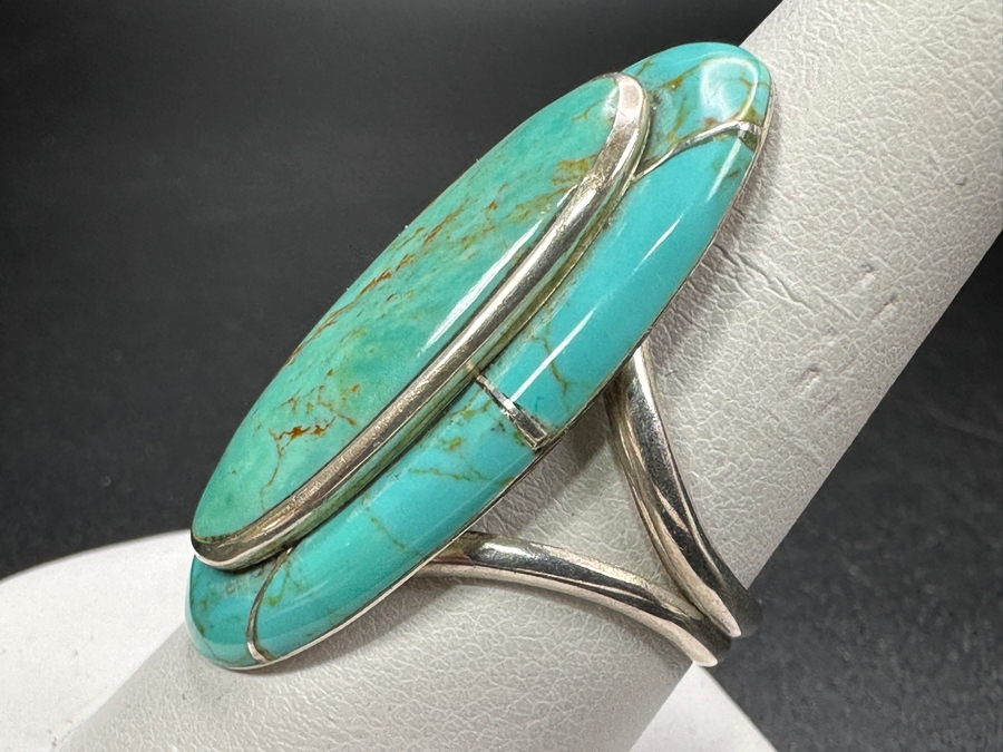 Vintage Signed Sterling Silver Turquoise Ring Size 9 8.4g [Photo 4]