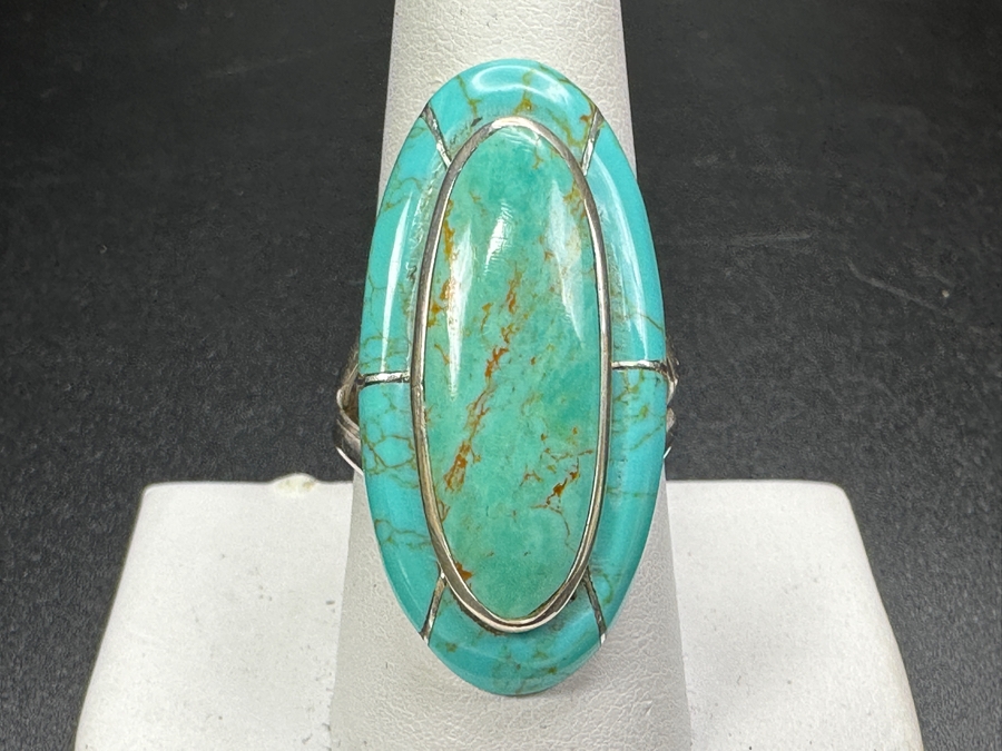 Vintage Signed Sterling Silver Turquoise Ring Size 9 8.4g [Photo 2]